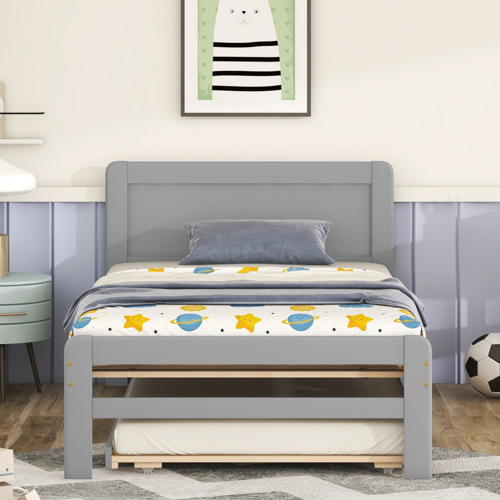 Gewnee Modern Design Twin Size Platform Bed Frame with Trundle