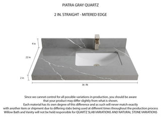 Elizabeth 36 Right Offset Bath Vanity in Light Natural Teak 2" Piatra Gray