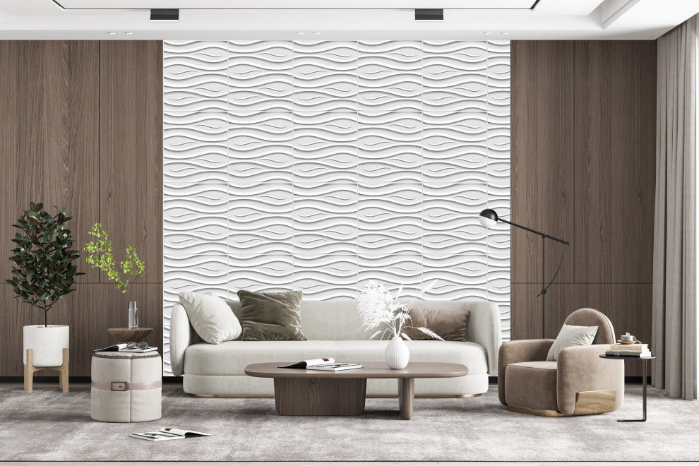 White Wave 3D Wall Panels, Set of 10, Covers 26.9 Sq Ft