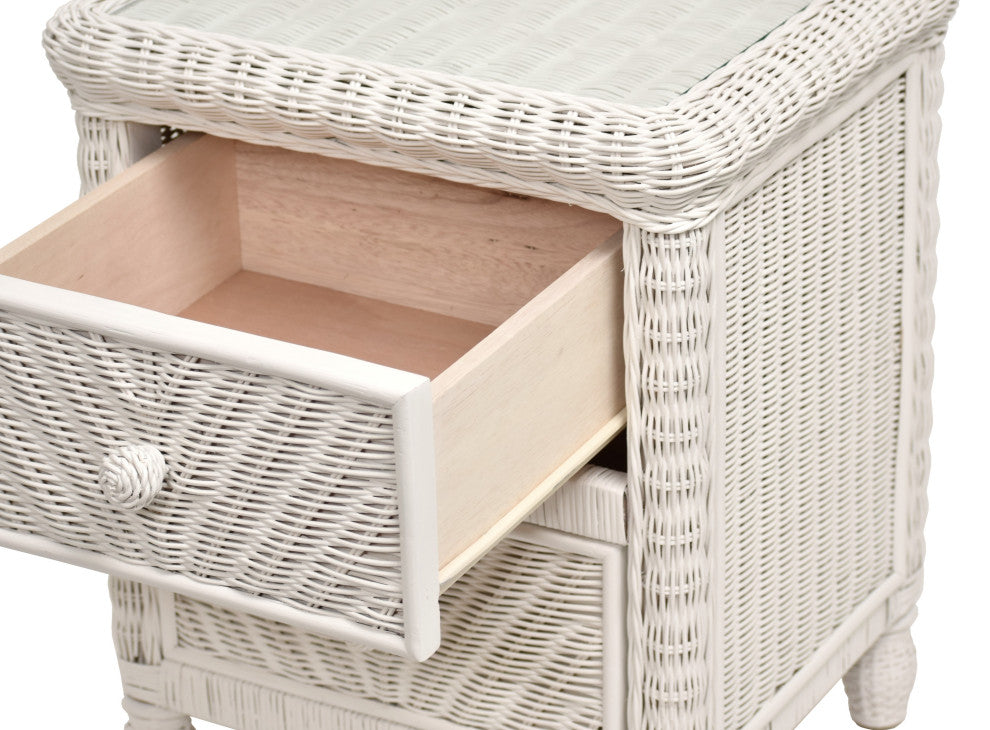 Santa Cruz 2-Drawer Nightstand With Glass Top, White