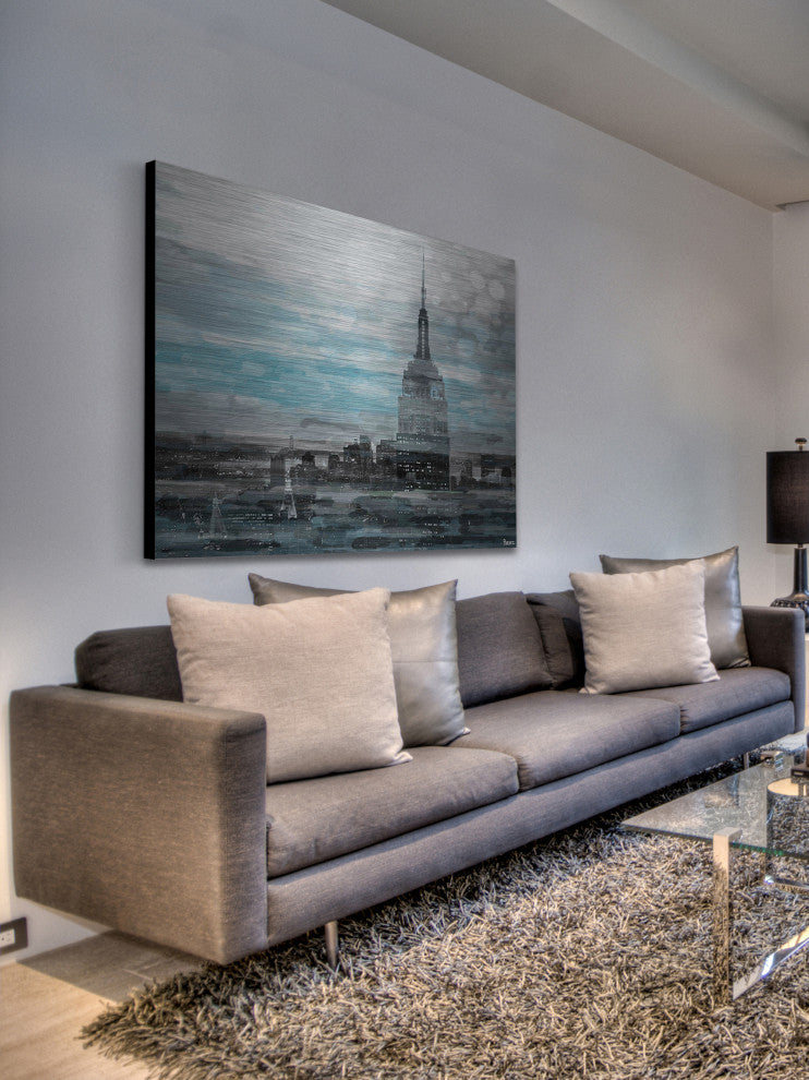 "Blue City Hues" Print on Brushed Aluminum, 36"x24"