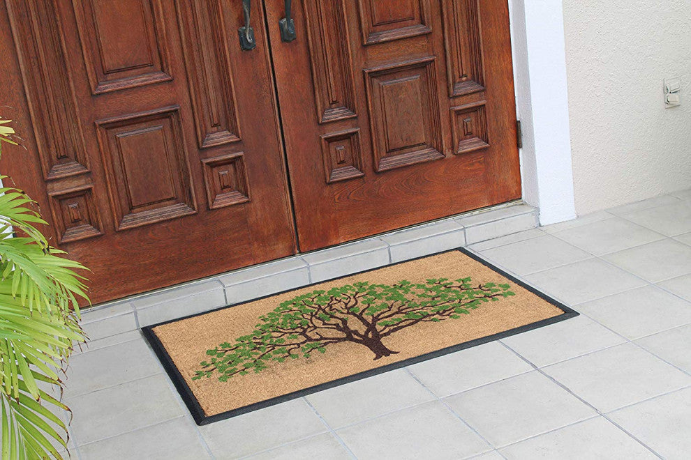 A1HC Hand-Crafted Rubber Coir Life of Tree Double Door Mat, 30" X 48"