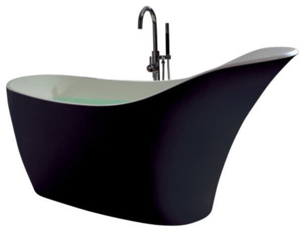 ADM Slippered Freestanding Bathtub, Matte Black/White, 66.7"