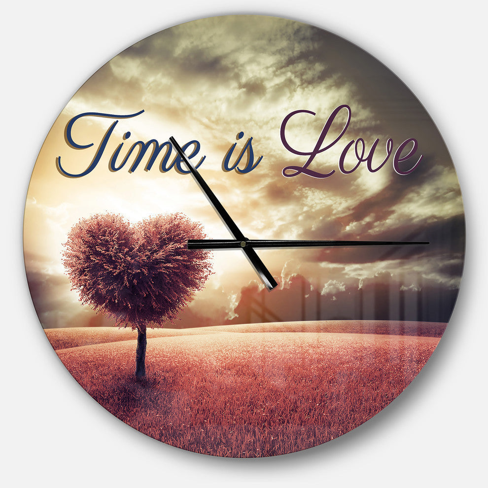 Time Is Love Pink Heart Tree Oversized Quote Metal Clock, 23"x23"