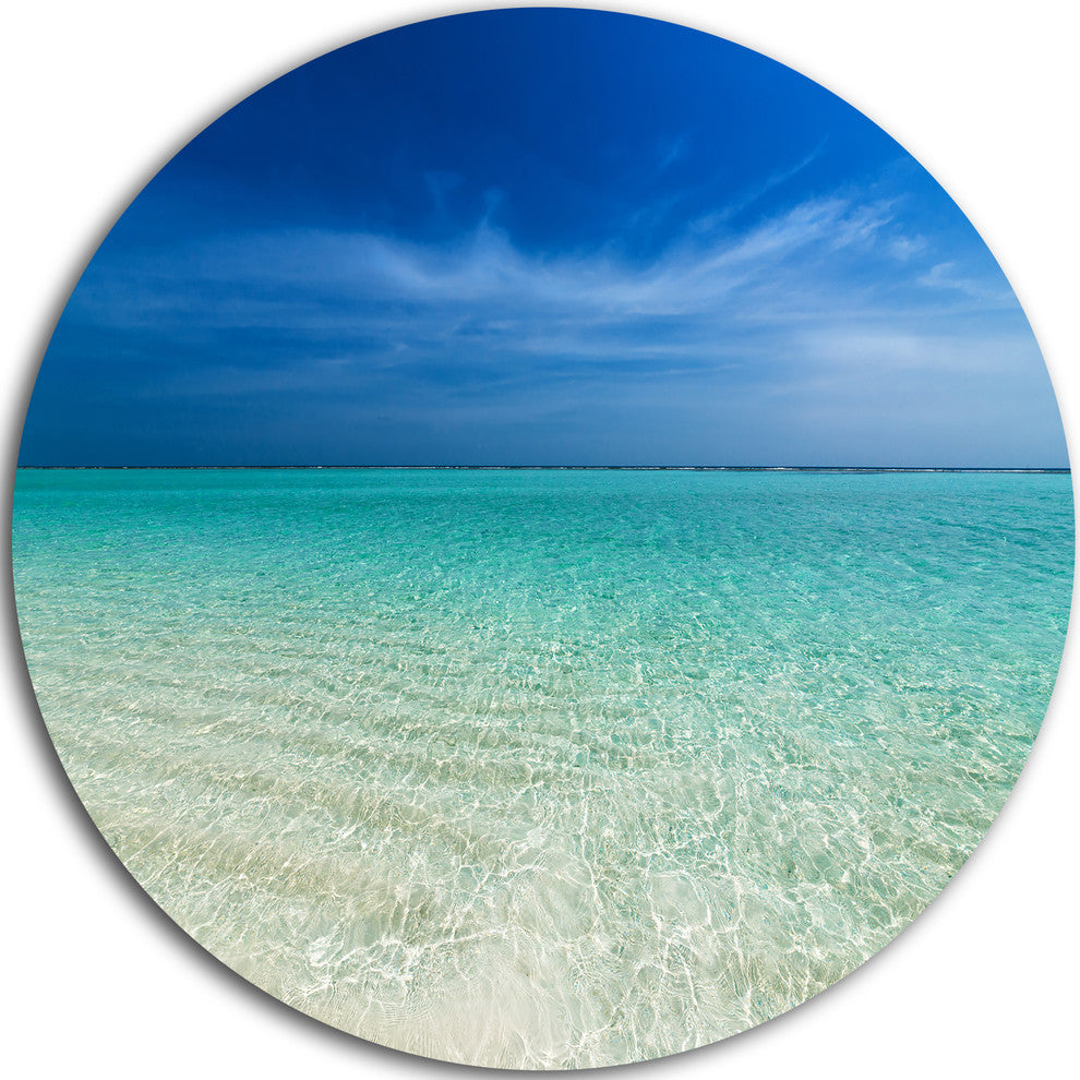 Turquoise Ocean Under Blue Sky, Modern Seascape Disc Metal Artwork, 23"