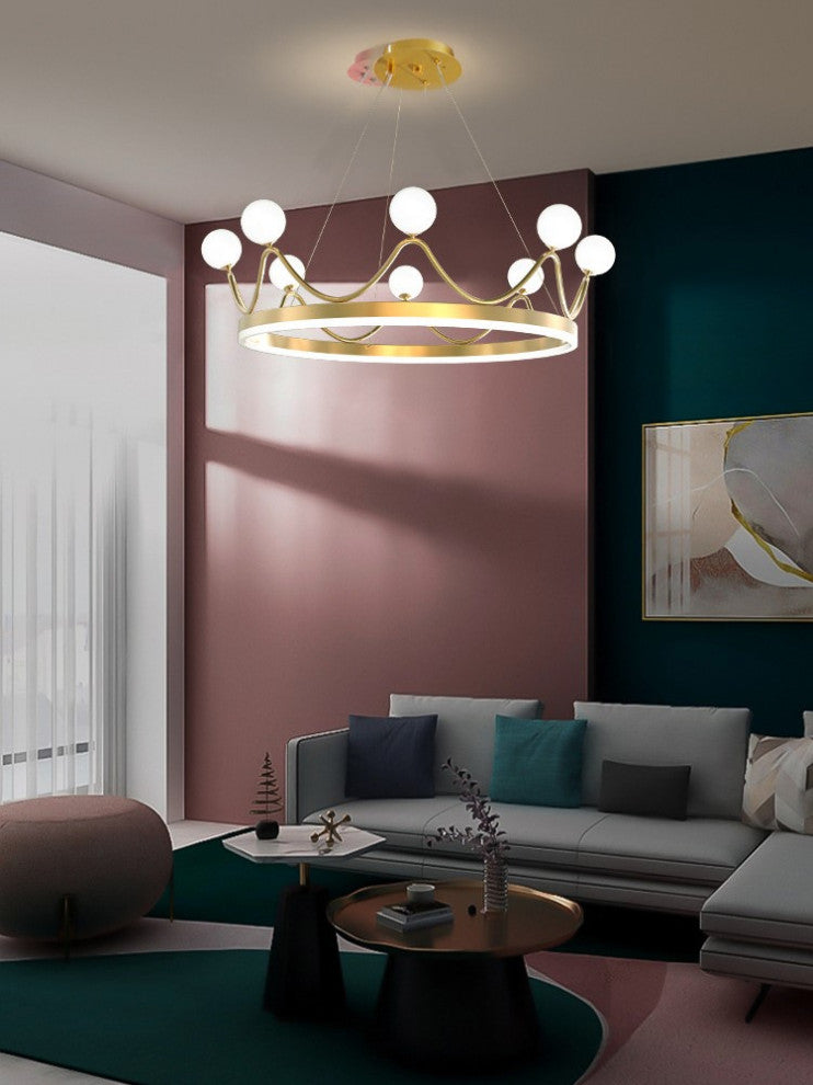 Zandobbio | Cute Crown Round Glass Chandelier for Bedroom, 8bulbs