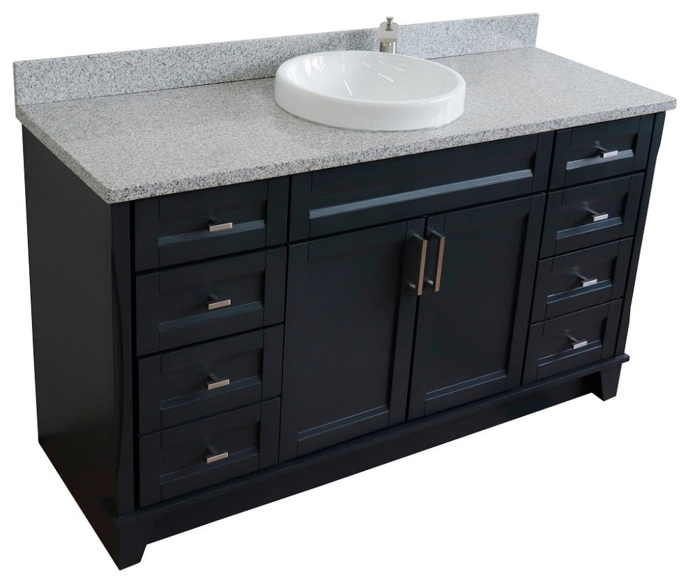 61" Single Sink Vanity, Dark Gray Finish And Gray Granite And Round Sink
