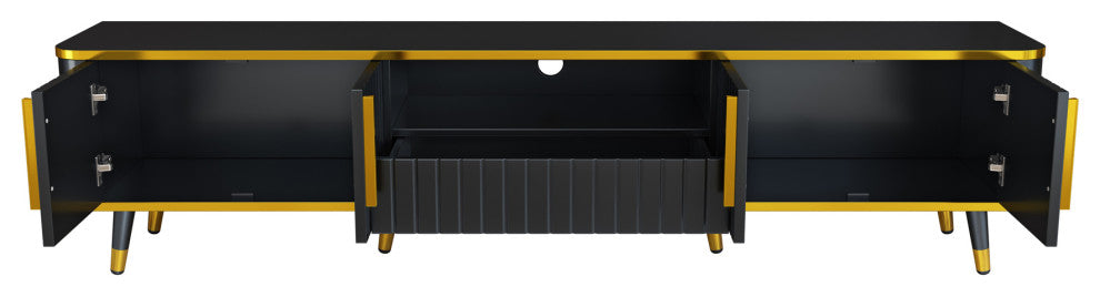 Gewnee Luxury Minimalism TV Stand with Open Storage Shelf , Black