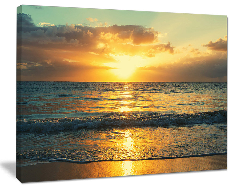 "Exotic Water And Sky Sunset Panorama" Modern Seashore Canvas Art, 20"x12"