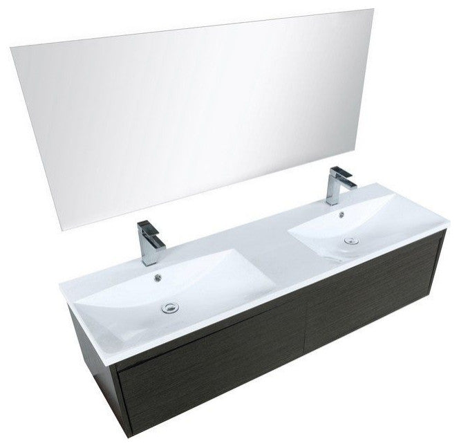 Sant Contemporary 60" Iron Charcoal Double Bathroom Vanity Set, Labaro Rose Gold