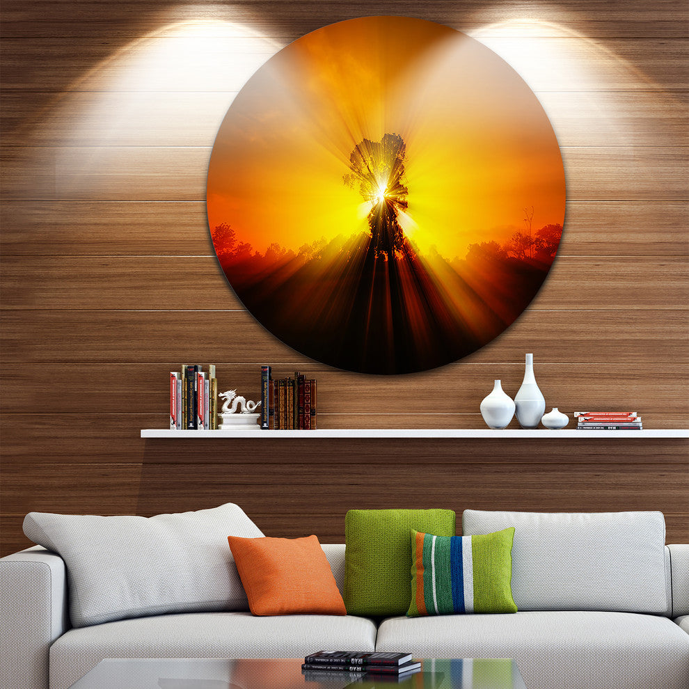 Shadows Of Trees, Landscape Digital Art Disc Metal Wall Art, 38"