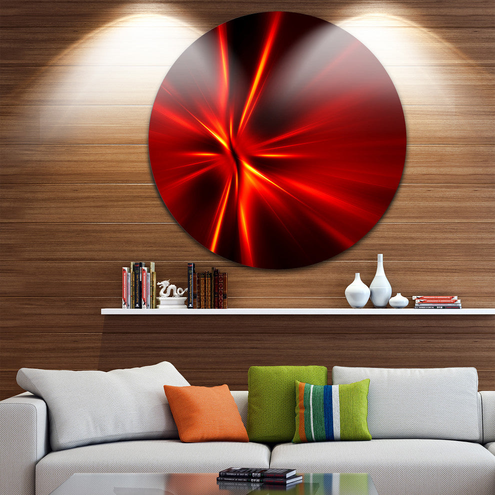 Red And Yellow Rays, Abstract Digital Art Round Wall Art, 36"