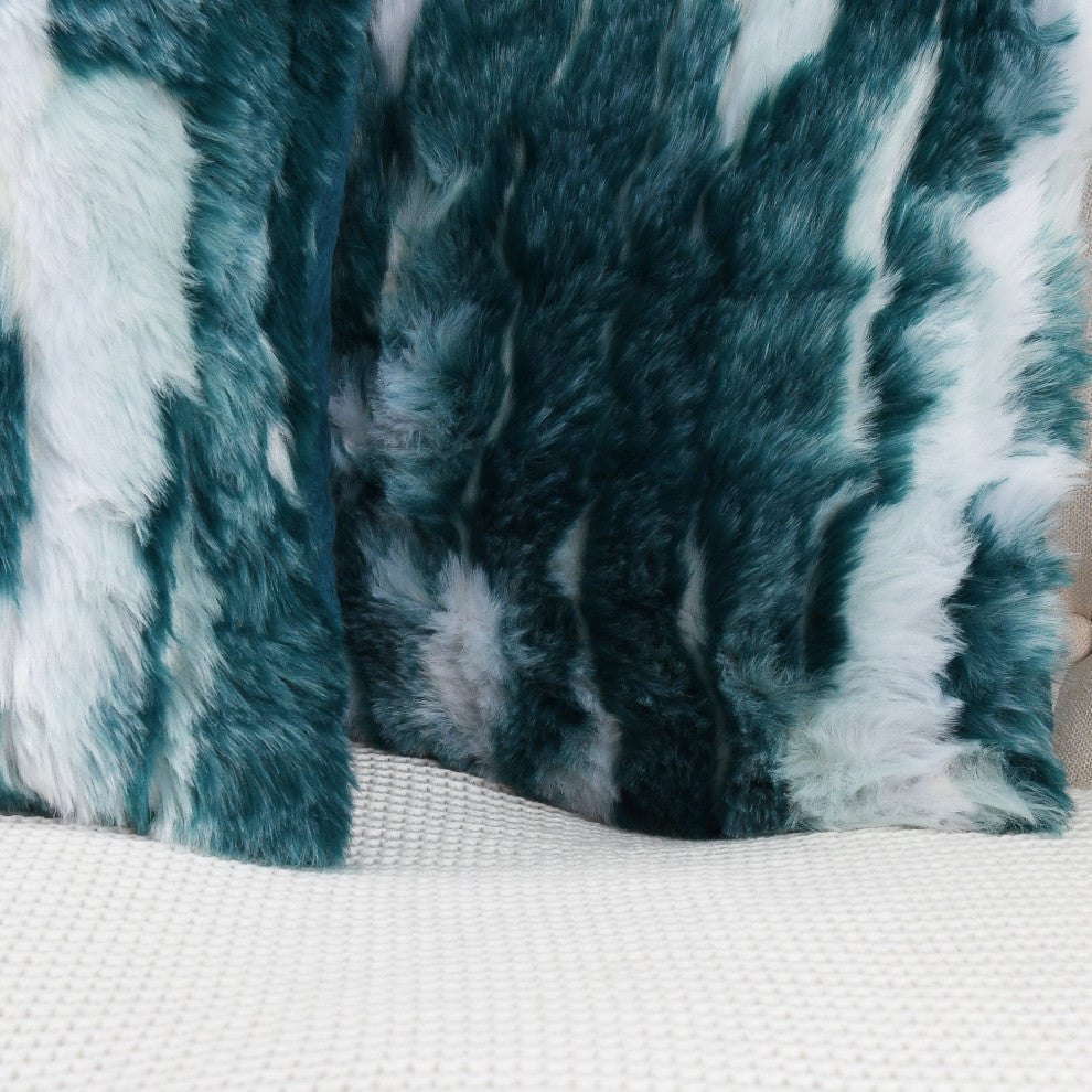 Jacquard Faux Fur Pillow Covers Set of 2, Deep Teal, 26'' x 26''