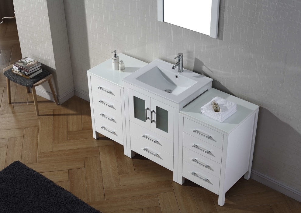 Dior 60" Single Bathroom Vanity, White, White Ceramic, Brushed Nickel Faucet