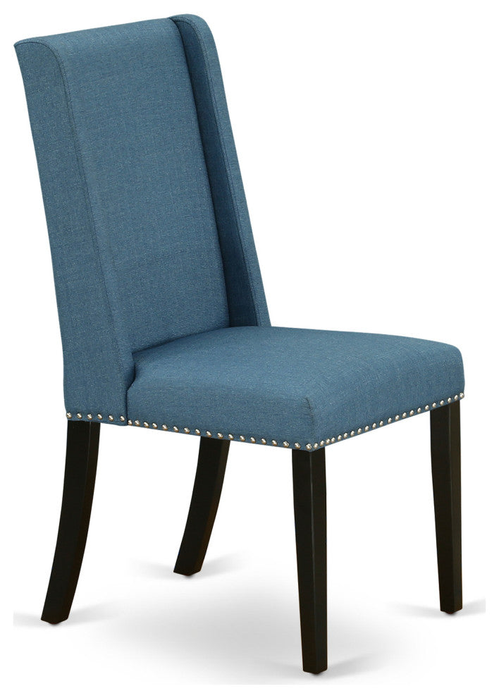 5Pc Kitchen Set, Pedestal Table, 4 Chairs, Mineral Blue Chairs Seat, Black