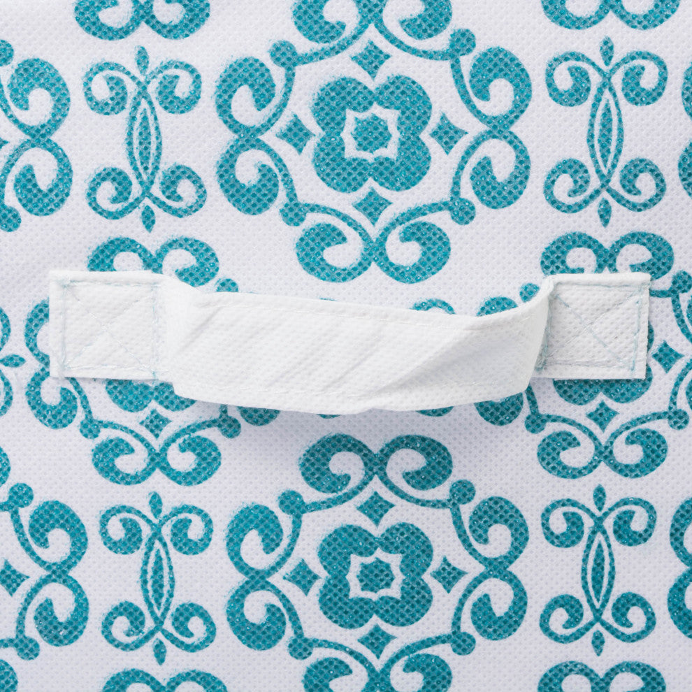 Nonwoven Polyester Cube Scroll Teal Square 13"x13"x13", Set Of 2