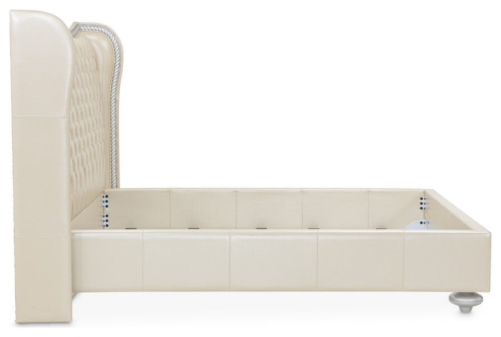 Hollywood Swank Queen Tufted Leather Bed - Creamy Pearl