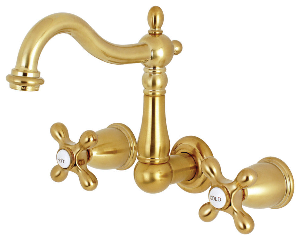 Kingston Brass Wall Mount Bathroom Faucet, Brushed Brass