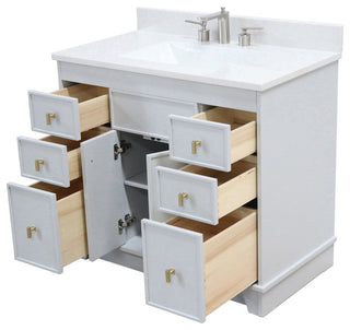 39" Single Sink Vanity, French Gray Finish With Engineered Stone Top