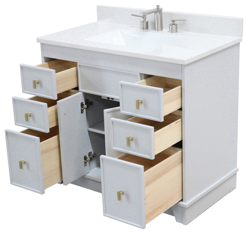 39" Single Sink Vanity, French Gray Finish With Engineered Stone Top