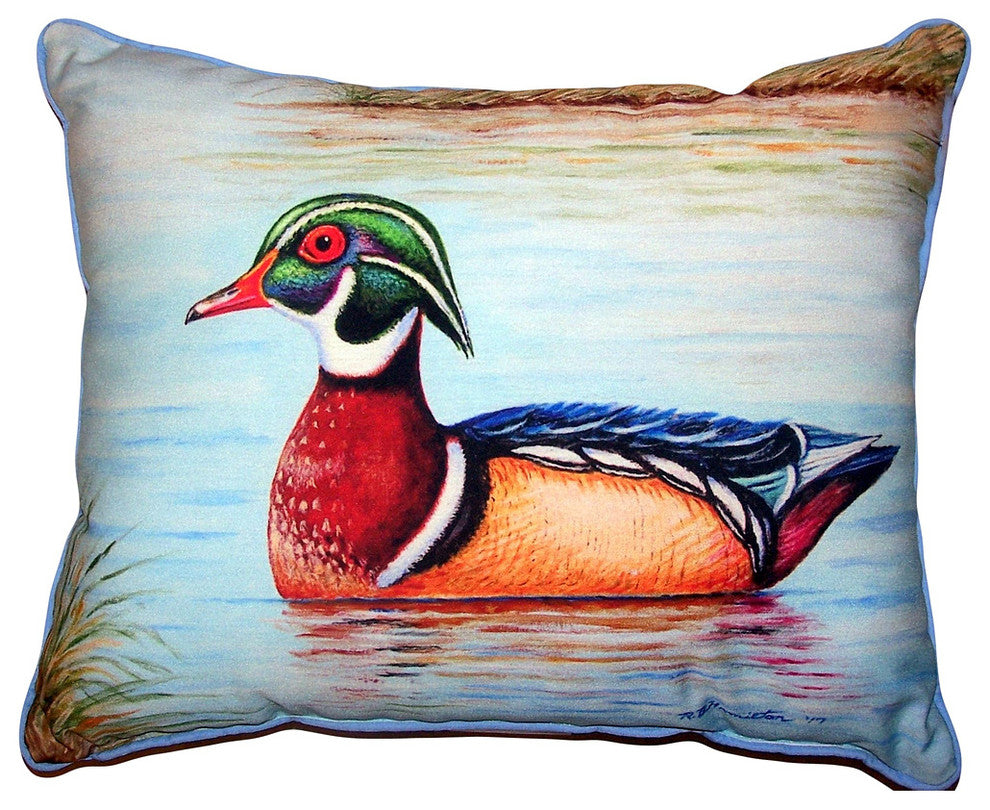 Betsy Drake Male Wood Duck II Extra Large Pillow 20 X 24
