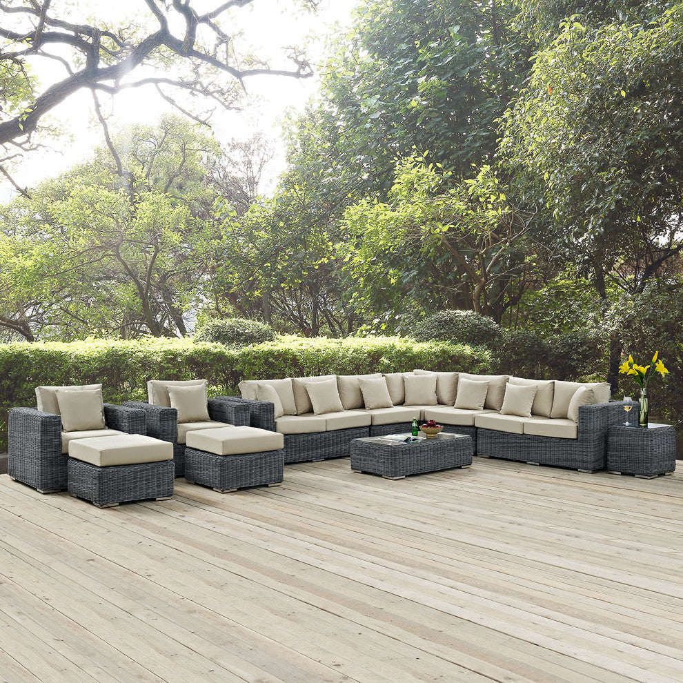 Canvas Antique Beige Summon 11-Piece Outdoor Patio Sunbrella Sectional Set