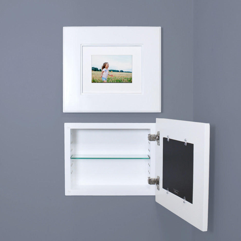 Landscape Recessed Concealed Medicine Cabinet, 14"x11", Shaker White