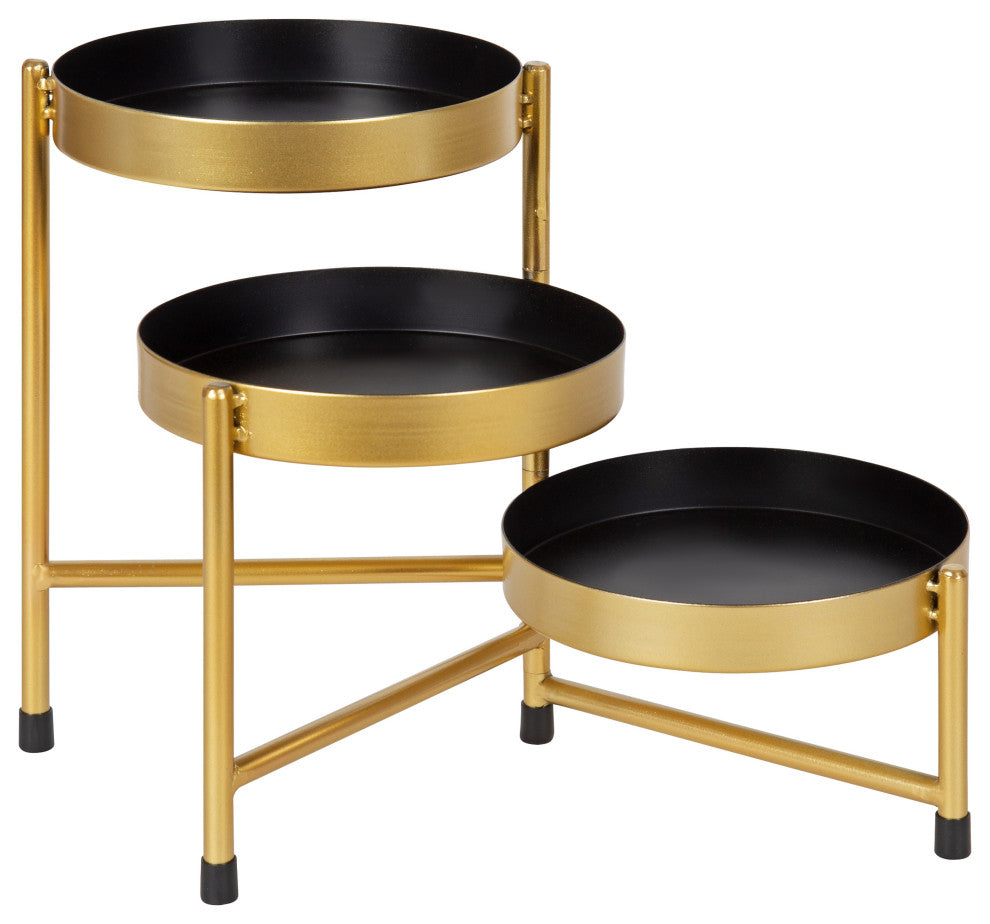 Finn Tiered Tabletop Planter, Black/Gold 7.25x7.25x10