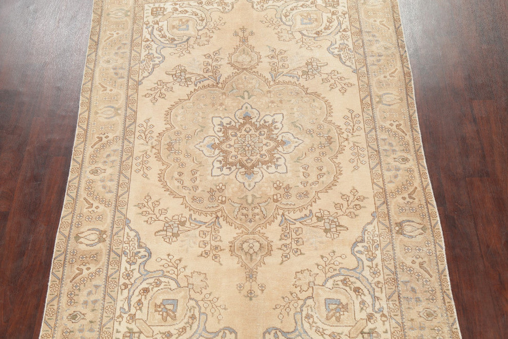 Consigned, Vintage-Style Faded Handmade Oriental Persian Area Rug, Beige, 6x10