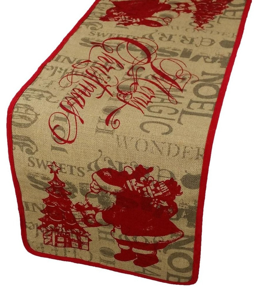 Saint Nick Christmas With Printed Burlap Collection Table Runner, 14"x54"