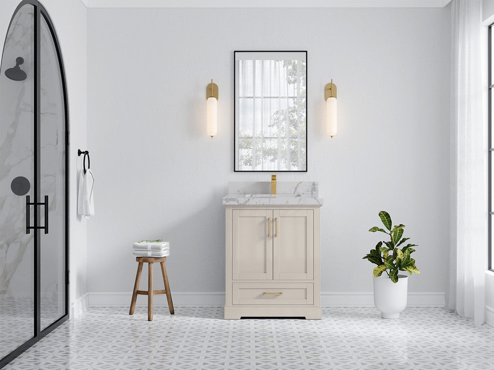 Boston 30" Single Sink Bath Vanity in Fine Grain 2" Venatino Quartz