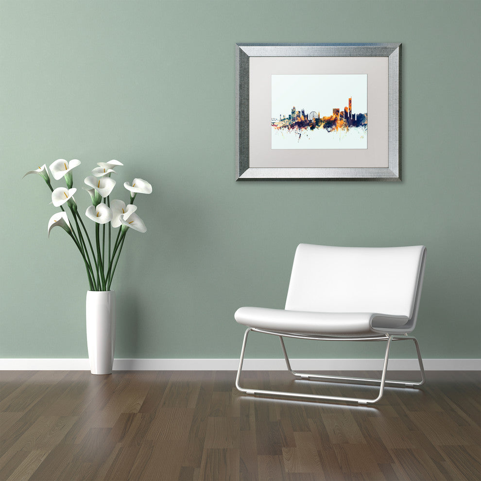Michael Tompsett 'Manchester Skyline Blue' Matted Framed Art, 11x14