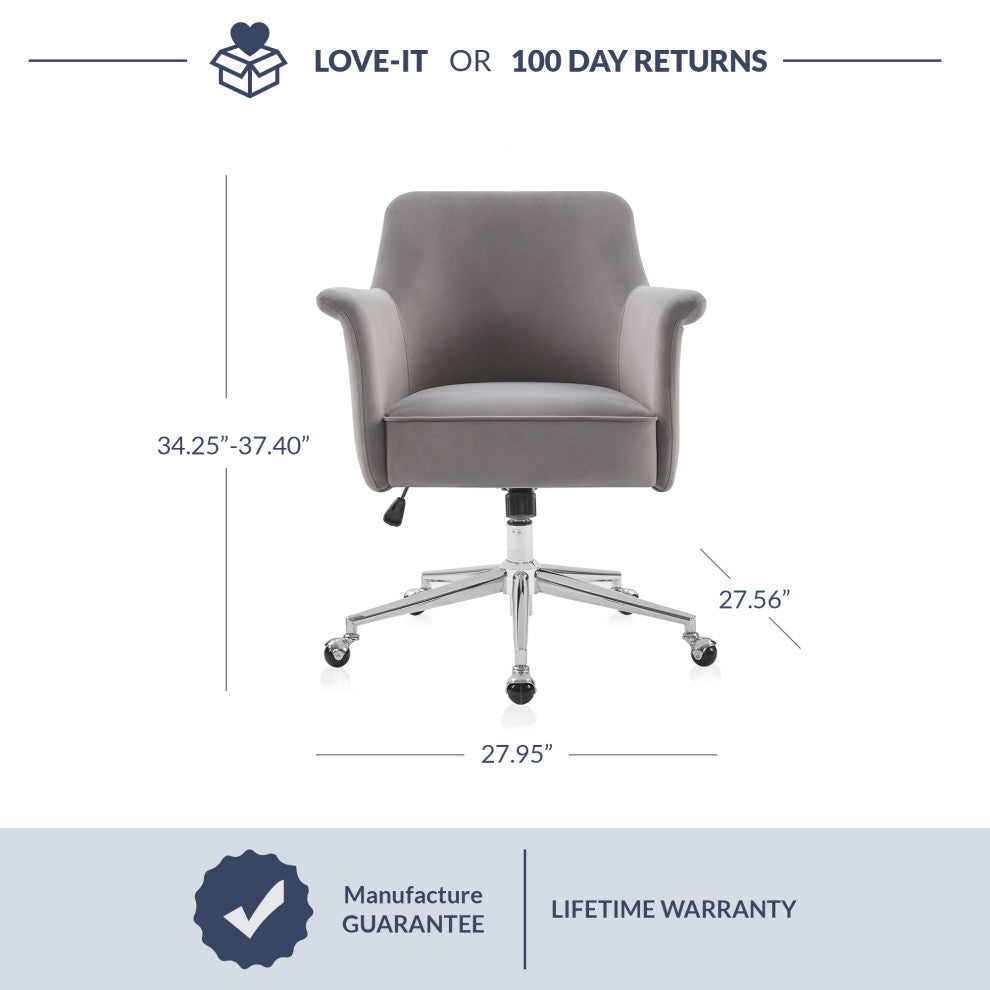 Modern Velvet Desk Chair, Rolling/Swivel, Gray