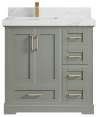 Boston 36" Left Offset Bath Vanity in Evergreen 2" Calacatta Sienna