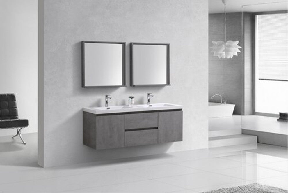 Alma-Pre 60" Cement Gray Double Sink Vanity With White Sink, Grey