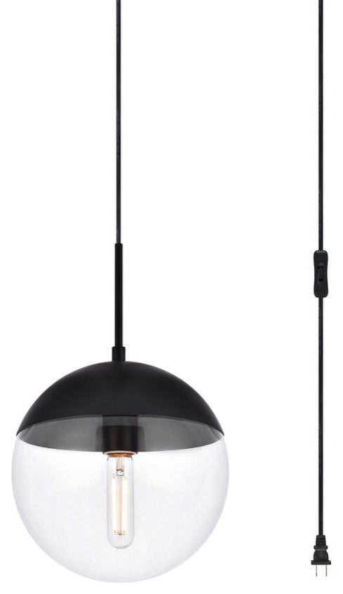 Elsa 1-Light Black Plug-In Pendant With Clear Glass