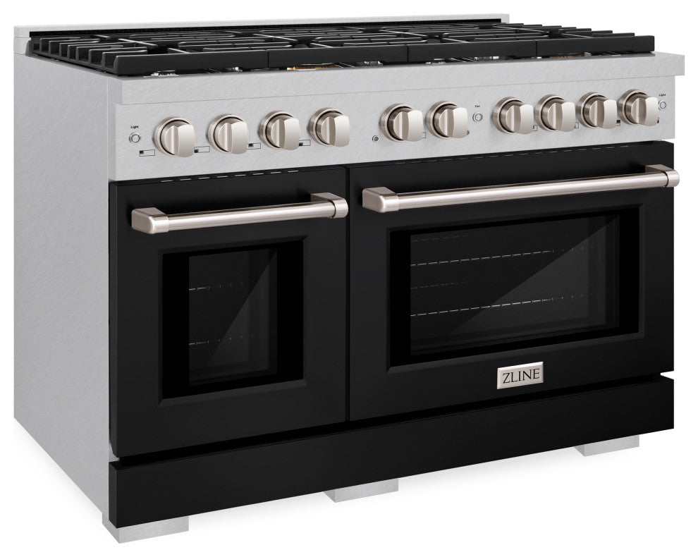 ZLINE 48" Gas Range, DuraSnow Steel With Black Matte SGRS-BLM-48