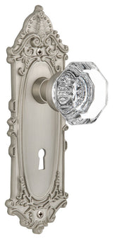 Victorian Plate Interior Mortise Waldorf Door Knob, Satin Nickel
