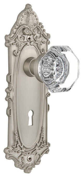 Victorian Plate Interior Mortise Waldorf Door Knob, Satin Nickel