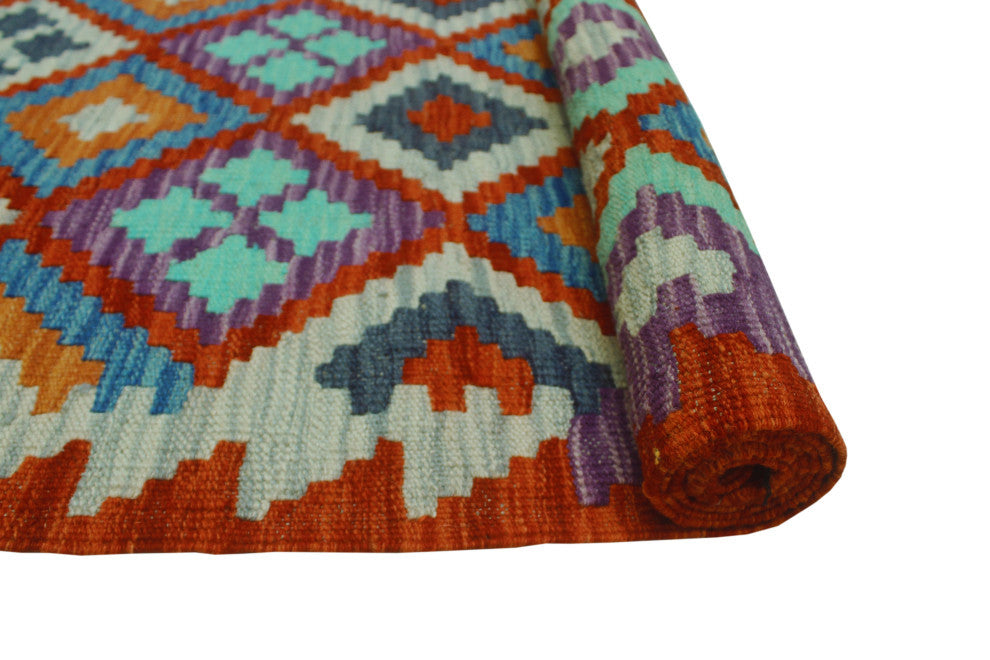 Sangat Kilim Hatima Red/Blue Runner, 2'5x9'5