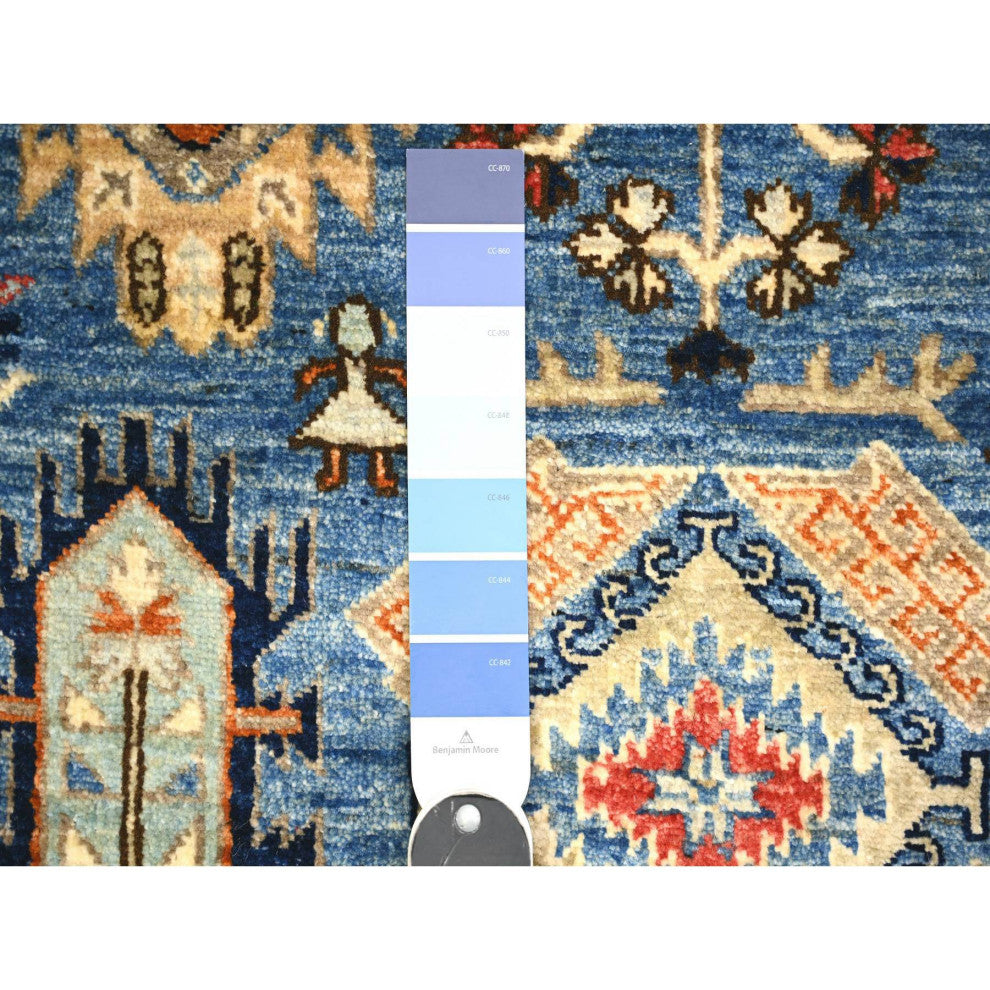 Lapis Blue Soft Wool Hand Knotted Afghan Ersari Runner Rug, 3'x4'