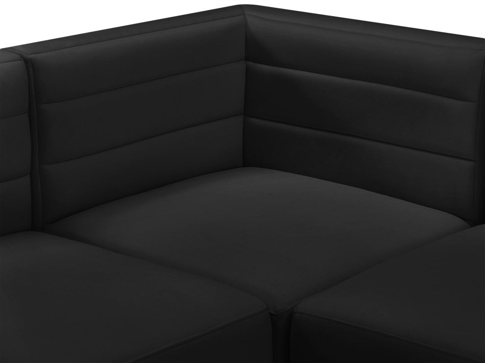 Quincy Velvet Upholstered 3-Piece Modular Sofa, Black