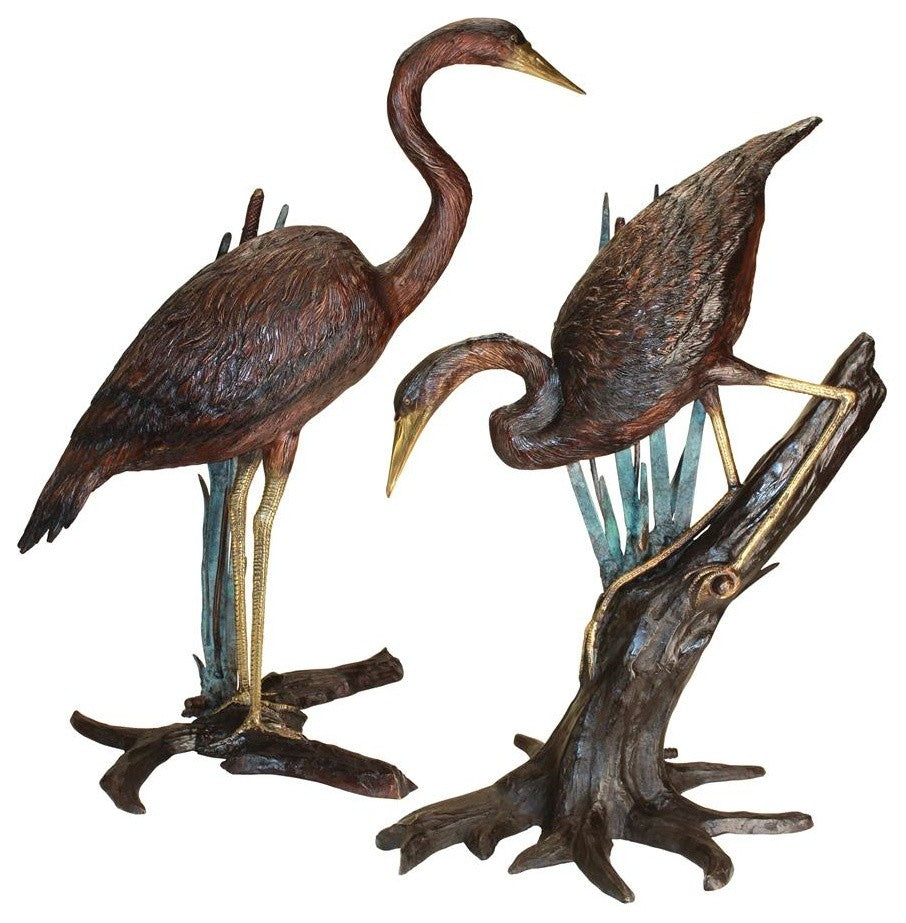 2-Piece Herons in Reeds Bronze Statues