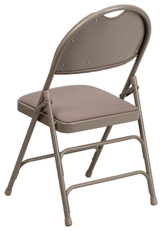 Triple Braced Beige Fabric Metal Folding Chair With Easy-Carry Handle, Set of 4