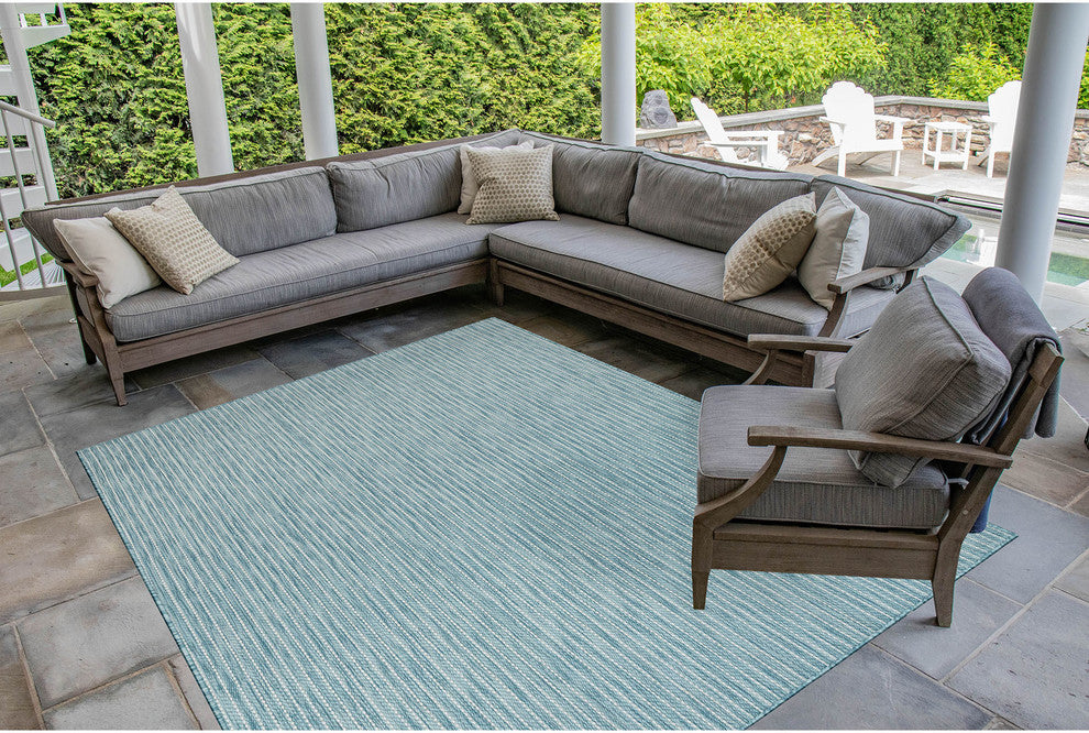 Carmel Texture Stripe Indoor/Outdoor Rug, Aqua, 6'6"x9'3"