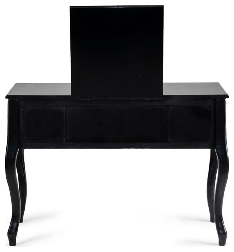 Poundex Furniture Wood Vanity Set with Stool and Mirror in Black