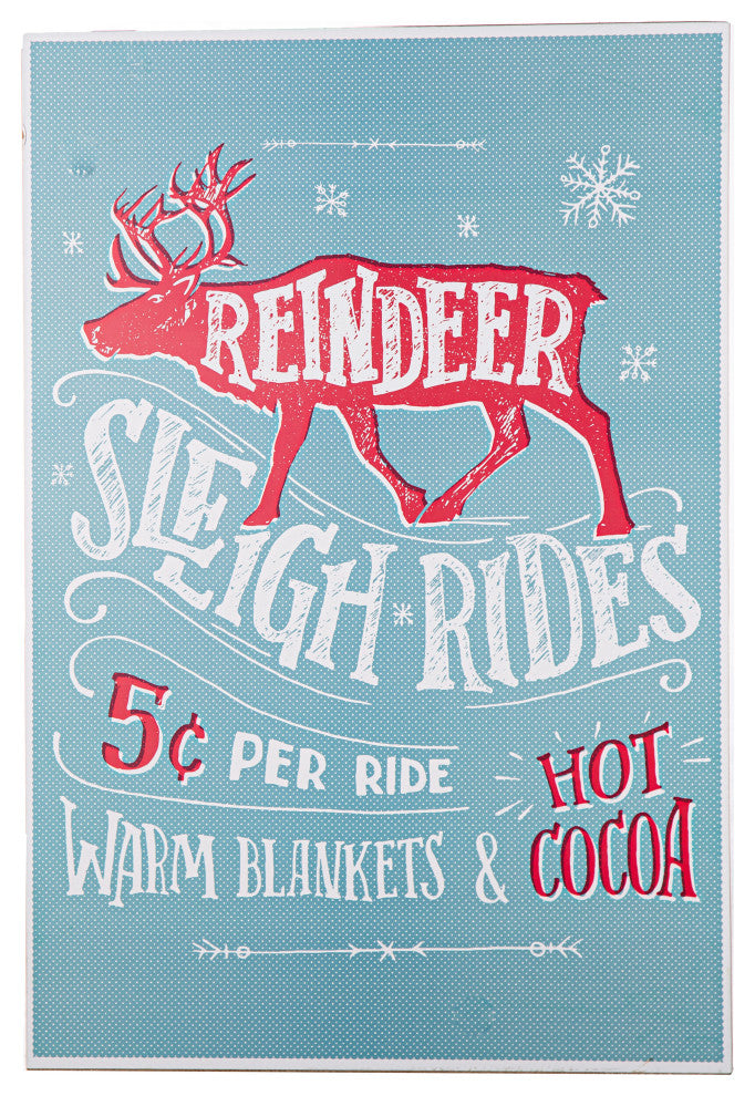Wood Wall Art with "Sleigh Rides" Writing Design Smooth Blue Finish
