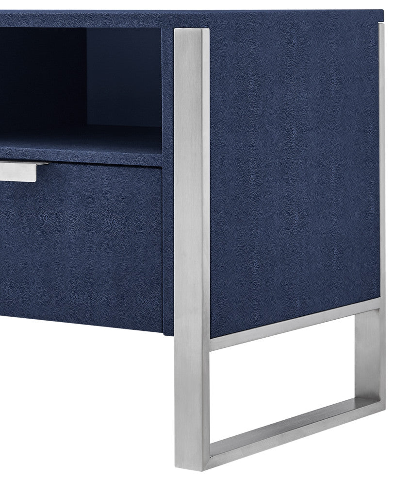 Nicole Miller Chayton TV Stand, Faux Shagreen 55Lx16Wx20.7H, Navy/Chrome