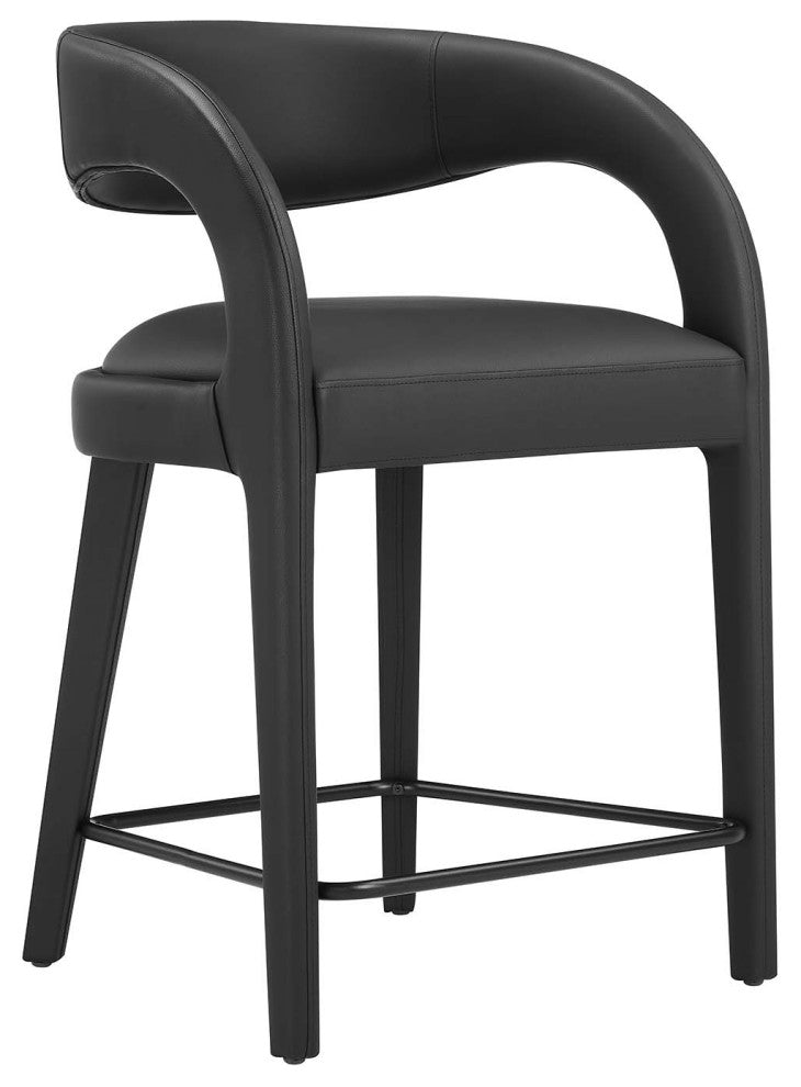 Pinnacle Vegan Leather Counter Stool Set of 2, Black Black