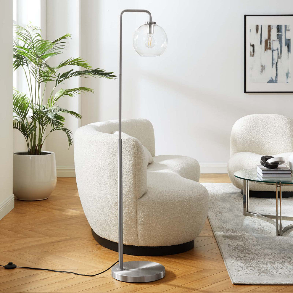 Floor Lamp Light, Silver, Glass, Metal, Modern, Mid Century Bistro Hospitality